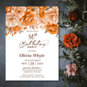 80th Birthday Orange Rose Floral Party Invitation