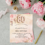 80th birthday pampas grass rose budget invitation flyer<br><div class="desc">A rose gold,  blush pink rustic faux metallic looking background. Decorated with rose gold and pink florals,  roses,  pampas grass.  Personalise and add a name and party details. Number 80 is written with a balloon style font.</div>