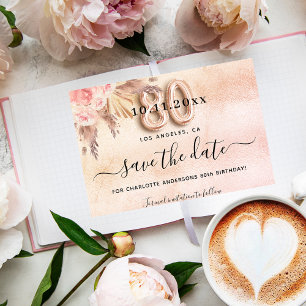 80th birthday pampas rose save the date card