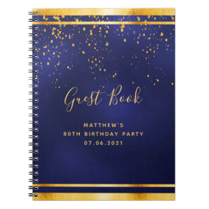 80th Birthday Party 80 dark blue gold guest book