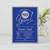 80th Birthday Party - ANY AGE Silver Royal Blue Invitation (Standing Front)