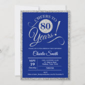 80th Birthday Party - ANY AGE Silver Royal Blue Invitation (Front)