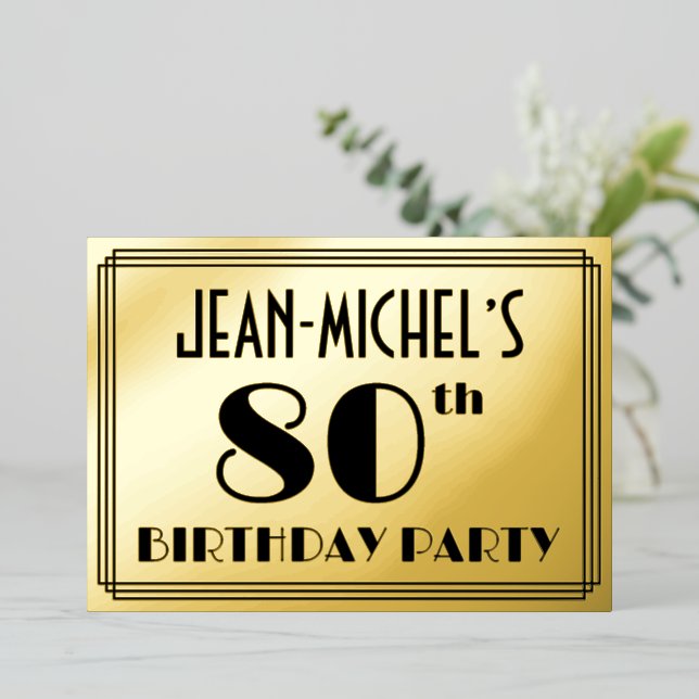 80th Birthday Party — Art Deco Look “80” + Name (Standing Front)
