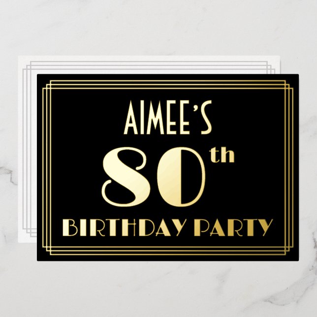 80th Birthday Party: Art Deco Look “80”, w/ Name (Front/Back)