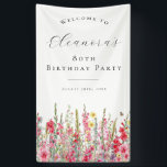 80th Birthday Party August Birth Flower Welcome Banner<br><div class="desc">Elegant summer watercolor pink gladiolus flowers create a beautiful floral border at the bottom of this birthday party welcome sign. Gladiolus flowers are the July birth flower. A trendy font combination gives it a modern aesthetic. All of the text is editable.</div>