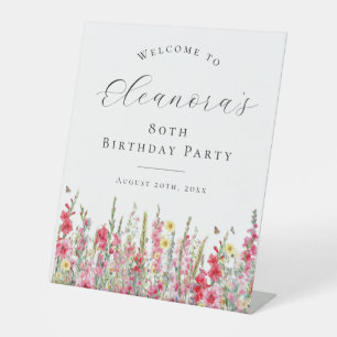 80th Birthday Party August Birth Flower Welcome Pedestal Sign