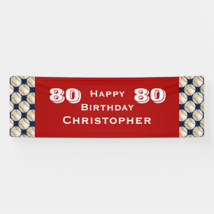 80th Birthday Party Baseball, Name, Red Blue White Banner