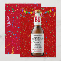 80th Birthday Party Beer Bottle Invitation