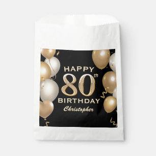 80th Birthday Party Black and Gold Balloons Favour Bag