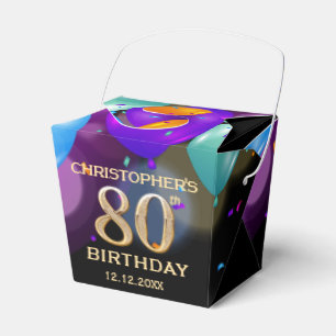80th Birthday Party Black and Gold Balloons Favour Box