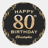 80th Birthday Party Black and Gold Glitter Frame
