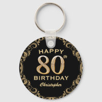 80th Birthday Party Black and Gold Glitter Frame