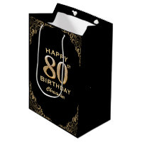 80th Birthday Party Black and Gold Glitter Frame