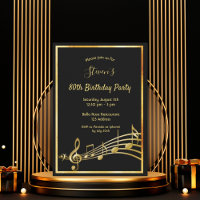 80th birthday party black and gold music notes