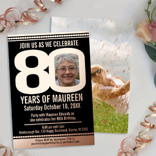 80th Birthday party black and rose gold foil photo