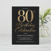 80th Birthday Party Black & Gold Invitation (Standing Front)