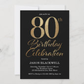 80th Birthday Party Black & Gold Invitation (Front)