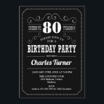 80th Birthday Party - Black White Invitation<br><div class="desc">80th Birthday Party Invitation.
Elegant black and white retro design with chalkboard pattern and script font. Cheers to 80 years! Message me if you need further customization.</div>