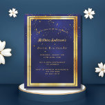 80th birthday party blue gold shiny invitation postcard<br><div class="desc">A trendy,  modern 80th birthday party invitation card for men,  guys,  male.   A dark blue,  navy blue background. The blue colour is uneven.  With a faux gold frame and golden confetti sprinkle,  golden coloured letters. Templates for your party information.
Back: plain postcard design.</div>