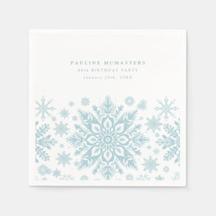 80th Birthday Party Blue White Snowflake Winter Napkin