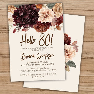80th Birthday Party Brown Beige Ivory Floral Invitation