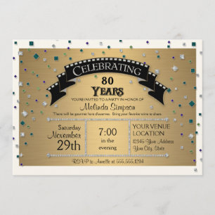 80th Birthday Party Celebrate Faux Jewel Confetti Invitation
