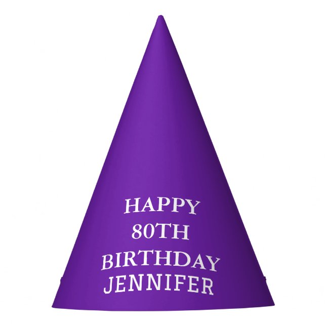 80th Birthday Party Celebration Purple Adult Party Hat (Front)