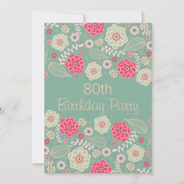 80th Birthday Party Chic Funky Modern Floral Invitation (Front)