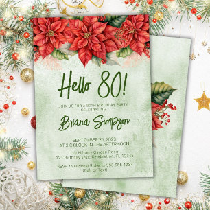 80th Birthday Party Christmas Poinsettia Floral Invitation
