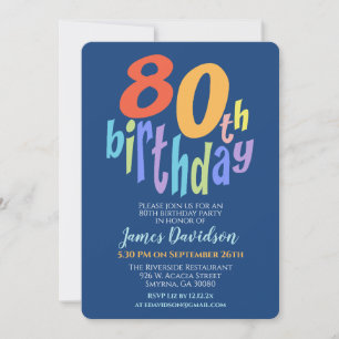 80th Birthday Party Colourful Modern Invitation