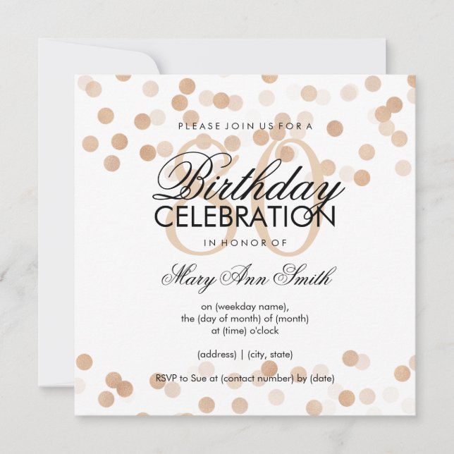 80th Birthday Party Copper Foil Glitter Lights Invitation (Front)