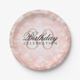 80th Birthday Party Copper Winter Wonderland Paper Plate