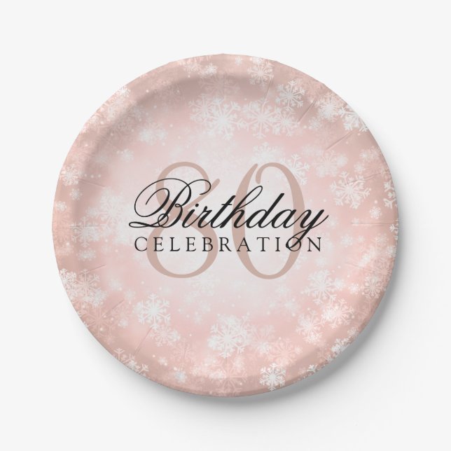 80th Birthday Party Copper Winter Wonderland Paper Plate (Front)