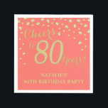 80th Birthday Party Coral and Gold Diamond Napkins<br><div class="desc">80th Birthday Party Invitation with Coral and Gold Glitter Diamond Background. Gold Confetti. Adult Birthday. Man or Woman Birthday. For further customisation,  please click the "Customise it" button and use our design tool to modify this template.</div>