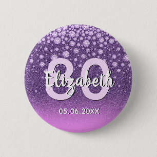 80th birthday party diamonds glitter purple pink 6 cm round badge