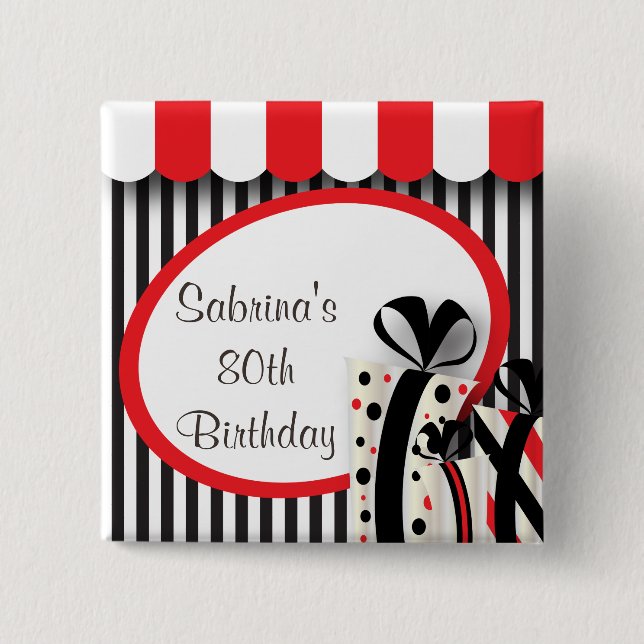 80th Birthday Party | DIY Text | Red 15 Cm Square Badge (Front)