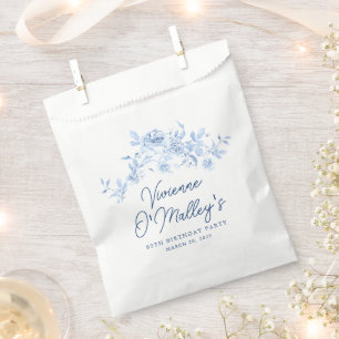 80th Birthday Party Dusty Blue Rose Floral Custom Favour Bag