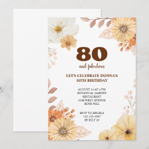 80th birthday party elegant flowers invitation