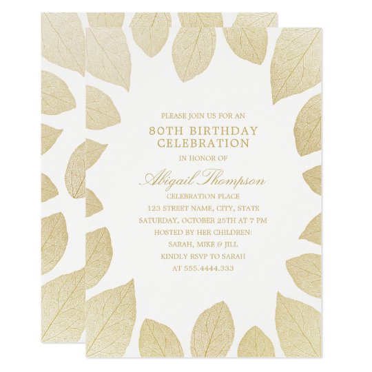 80th Birthday Party Elegant Gold Leaves Card