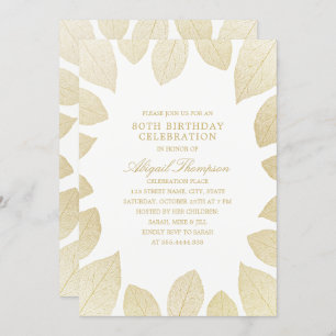 80th Birthday Party Elegant Gold Leaves Invitation