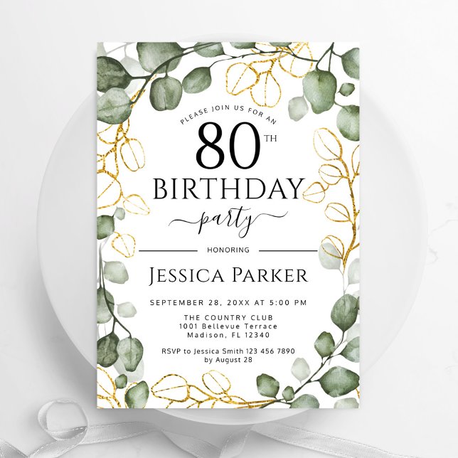 80th Birthday Party Eucalyptus Watercolor Invitation (Creator Uploaded)