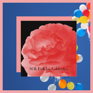 80th Birthday Party Floral Coral Pink Rose Invitation