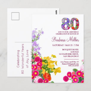 80th birthday party floral modern 80 years party postcard