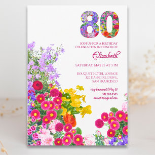 80th birthday party floral modern invitation
