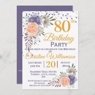 80th Birthday Party Floral Peony Purple Invitation
