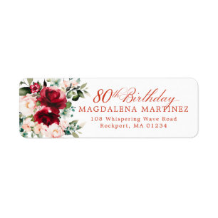 80th Birthday Party Floral Return Address Label
