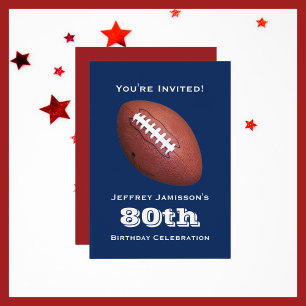 80th Birthday Party Football Name Blue  Invitation