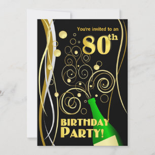 80th Birthday Party - Fun and Festive Champagne Invitation