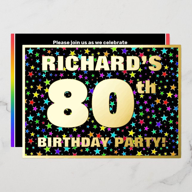 80th Birthday Party — Fun, Colourful Stars Pattern (Front/Back)