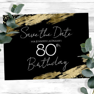 80th Birthday Party Gold Black Save the Date Postcard